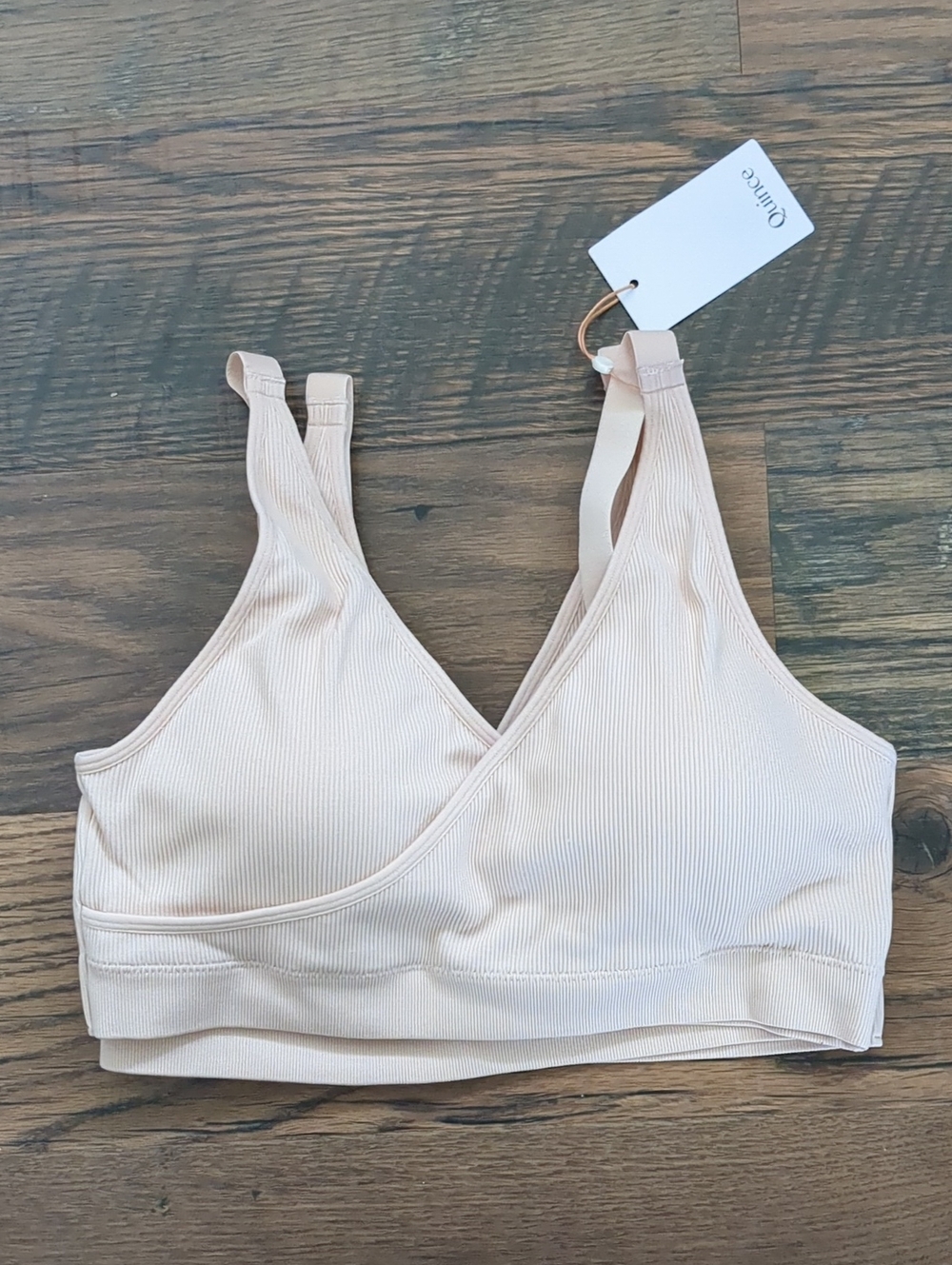 Quince Ribbed Nursing Bralette Bras in Peach Pink, Size Large, NEW nwt